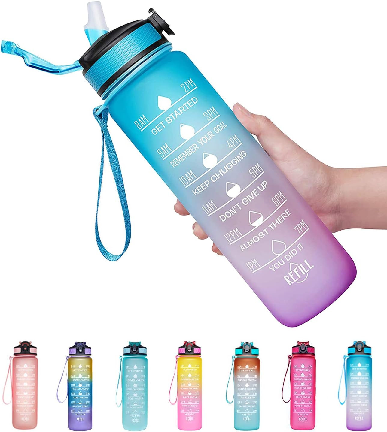 Giotto 32oz Leakproof BPA Free Drinking Water Bottle with Time Marker & Straw to Ensure You Drink... | Amazon (US)