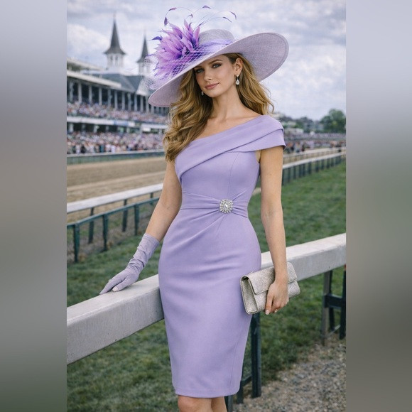 Lavender Wide-Brim Sinamay Hat w Lilac Feather Accent Flower KY Derby Ready | Poshmark