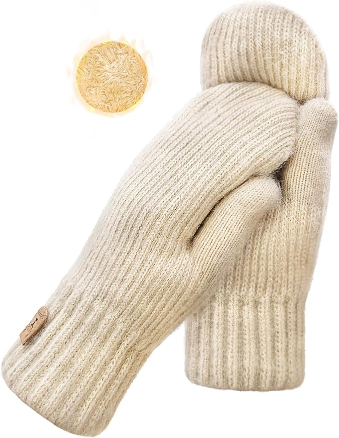 Winter Mittens for Women Warm Fleece Cozy Knit Thick Thermal Wool Snow Gloves & Mittens for Cold ... | Amazon (US)