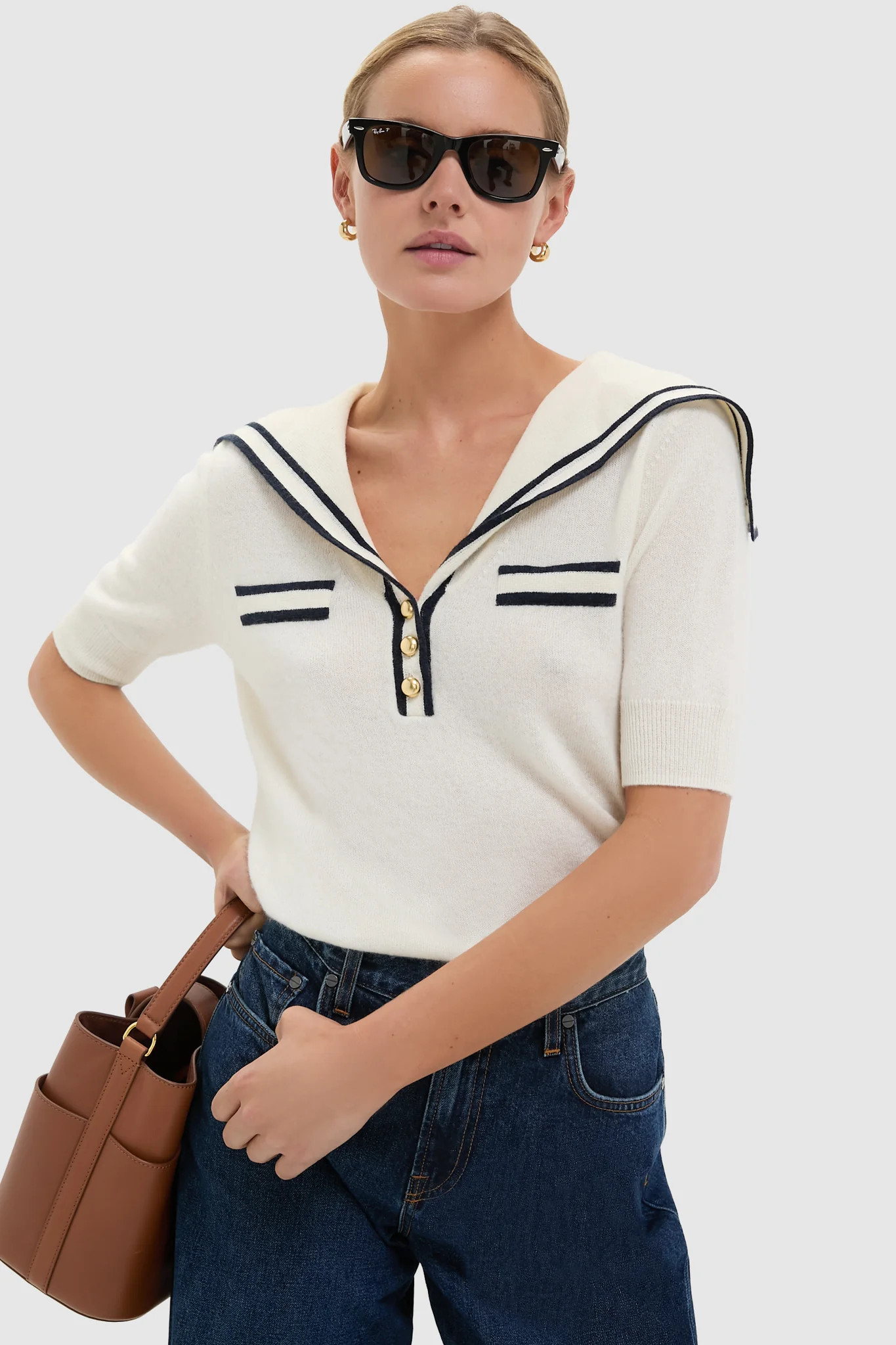 Ivory and Navy Cashmere Sailor Sweater | Tuckernuck (US)