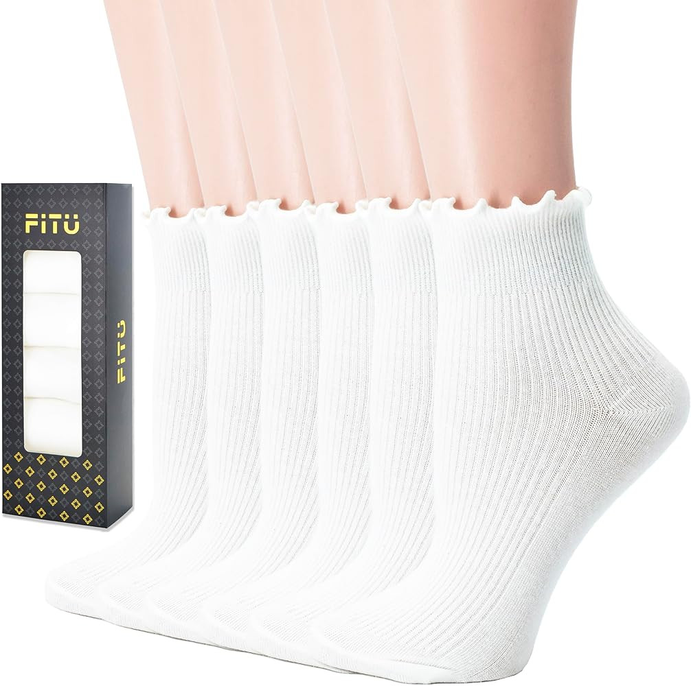 Women's Trim Ruffle Frilly Turn Cuff Socks Cute Vintage Dress Socks Crew Ankle Boot Socks | Amazon (US)