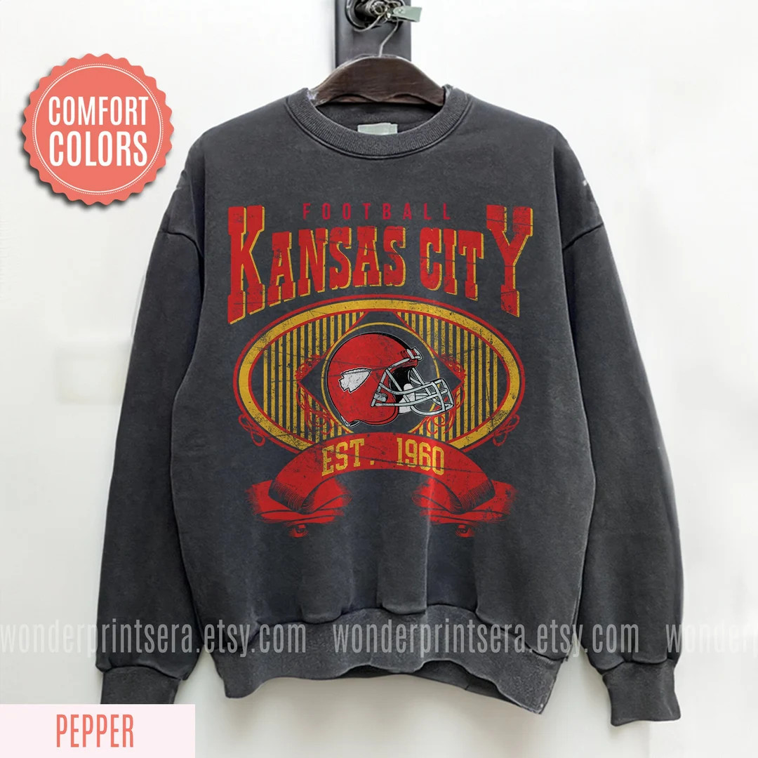 Vintage Style Kansas City Football Comfort Colors Crewneck - Etsy | Etsy (US)