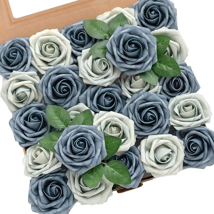 Ling's moment Artificial Flowers 50Pcs Dusty Blue & Navy Roses Decor w/Stems,3" Real Touch DIY Fo... | Amazon (US)