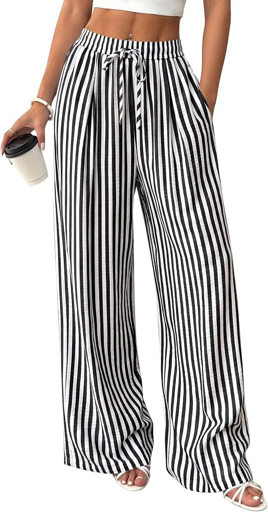 IWH Wide Leg Striped Pants for Women Flowy Palazzo Summer | Amazon (US)