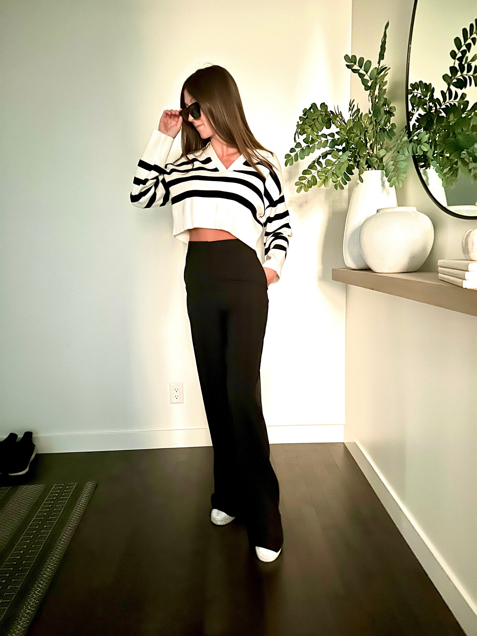 XS in shirt
Size 0 in trousers 

#LTKparties #LTKfindsunder50 #LTKSeasonal