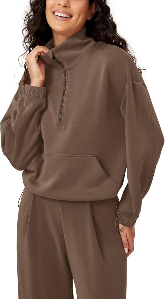 ODODOS Women's Modal Soft Cinchable Sweatshirts Half Zipper Funnel Neck Oversize Pullover with Po... | Amazon (US)