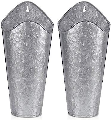 Biewoos Galvanized Metal Wall Planter (2 Sets), Farmhouse Style Hanging Wall Vase Planters for Su... | Amazon (US)