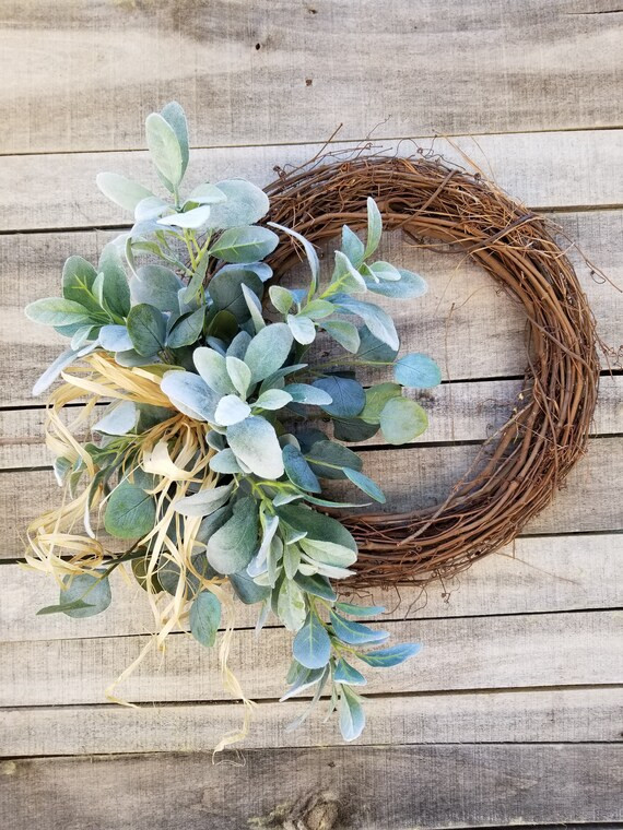Lambs Ear Eucalyptus Farmhouse Door Wreath  Wreath Great for - Etsy | Etsy (US)
