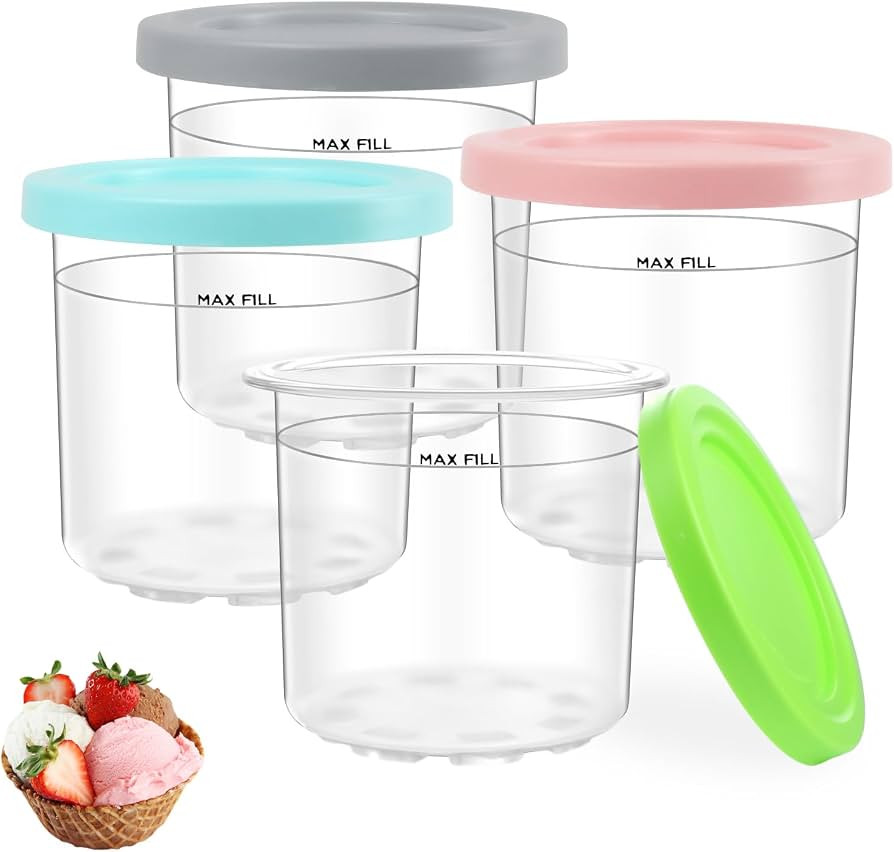 Nepfaivy Beh\u00e4lter f\u00fcr Ninja Creami Eismaschine - 4er-Set Eiscremebecher und Deckel Komp... | Amazon (DE)
