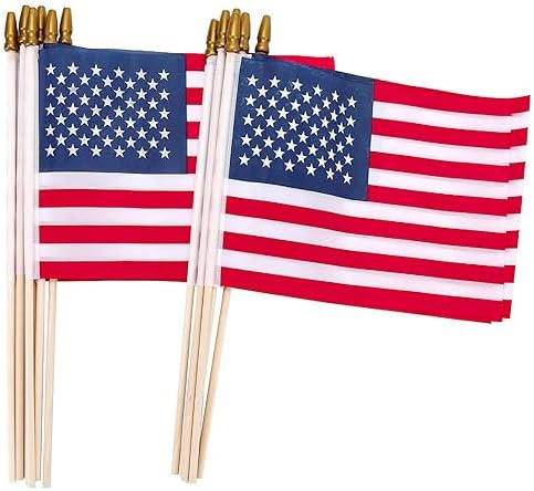 American Flags on Stick, 12 Pcs 8x12 Inch Small US Wood Stick Flags with Kid-Safe Spear Top, Memo... | Amazon (US)