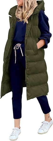 LEANI Womens Long Puffer Vest Full-Zip Hooded Sleeveless Down Jacket Coats with Pockets | Amazon (US)