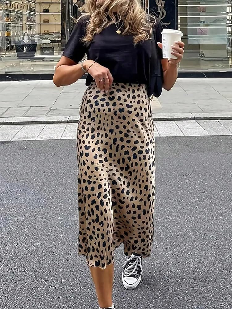 Women's Leopard Digital Print Midi Skirt - Wearable All Year Round (X-Large) at Amazon Women’s ... | Amazon (US)