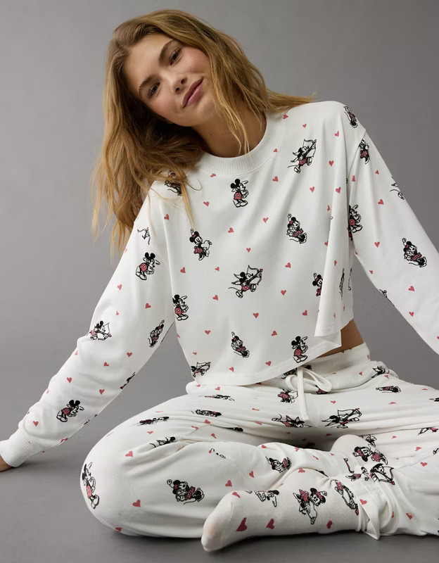 AE Mickey Mouse Valentine's Day Plush Pants PJ Set | American Eagle Outfitters (US & CA)