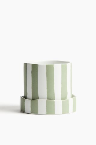 H & M - Patterned Plant Pot and Saucer - Green | H&M (US + CA)