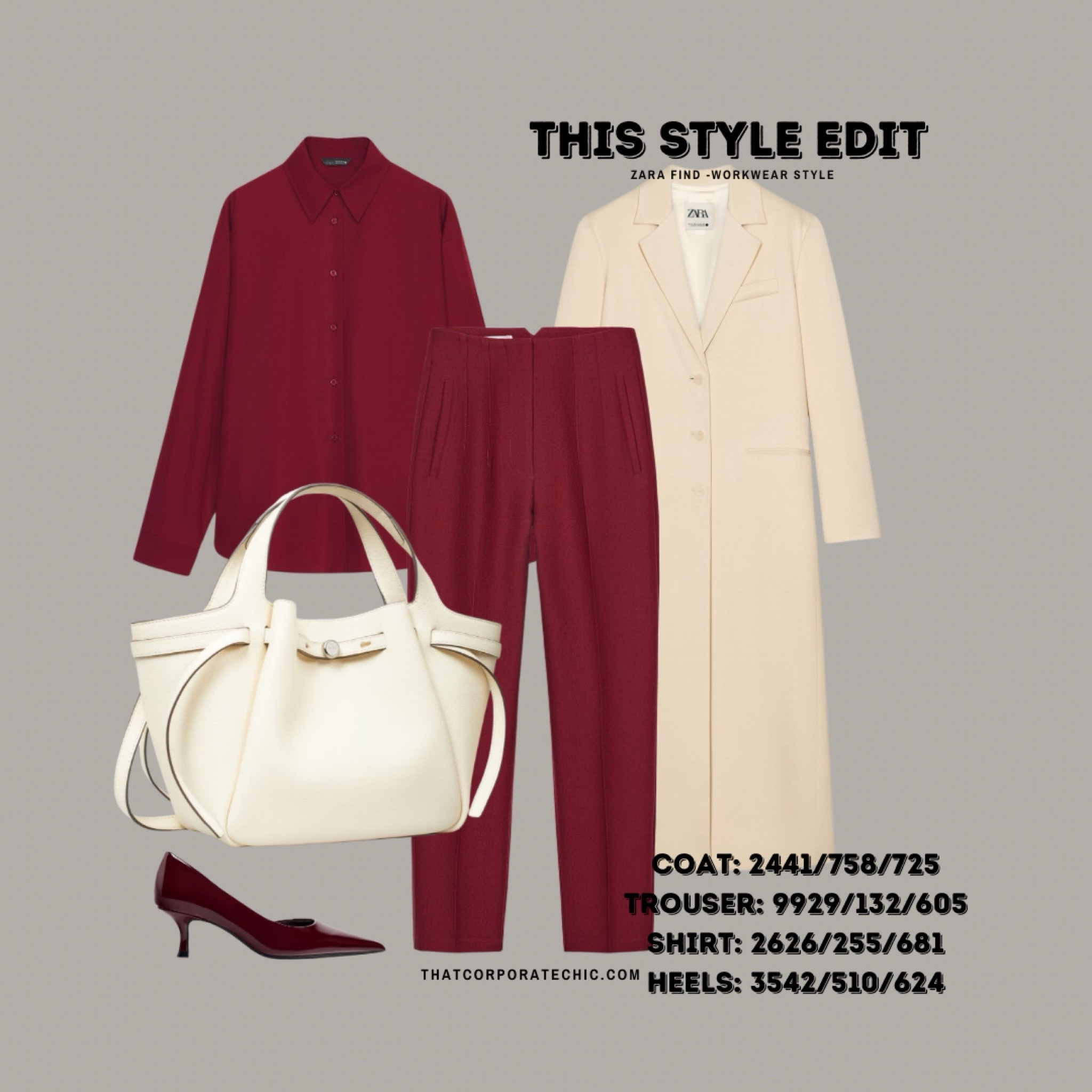 Workwear Monday - Monochrome style with cream outwear and bag 

#workwear #officelook #ltkxzara #whattoweartotheoffice 


Style reference from Zara 

Coat: 2441/758/725
Trouser: 9929/132/605
Shirt: 2626/255/681
Heels: 3542/510/624

#LTKworkwear #LTKstyletip