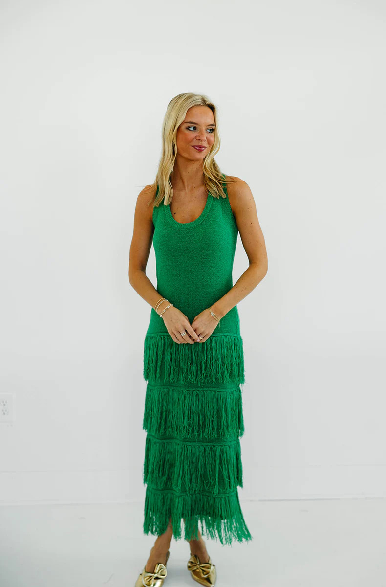 Fun In Fringe Dress - Green | Triple Threads