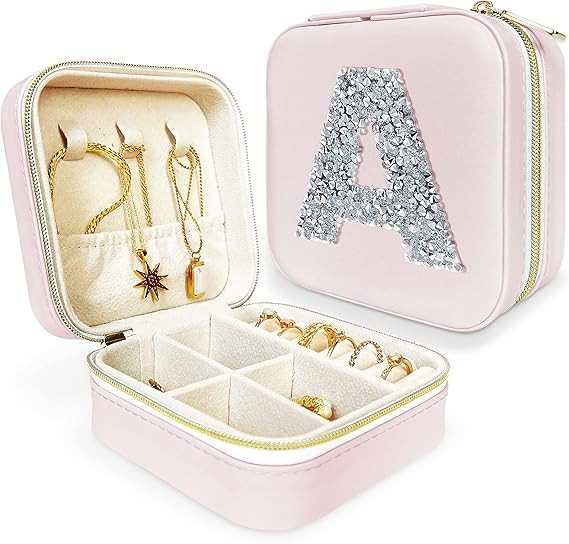 Personalized Initial Jewelry Box Gifts for Women - White & Pink Colors - Travel Organizer Case fo... | Amazon (US)