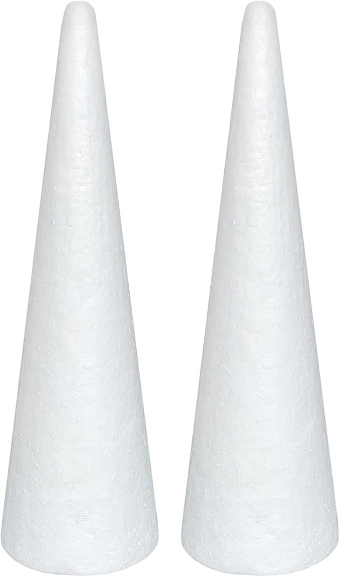 Crafjie Foam Cones for DIY Arts and Crafts (4.1 x 13.6 in, 2 Pack), White Polystyrene Christmas T... | Amazon (US)