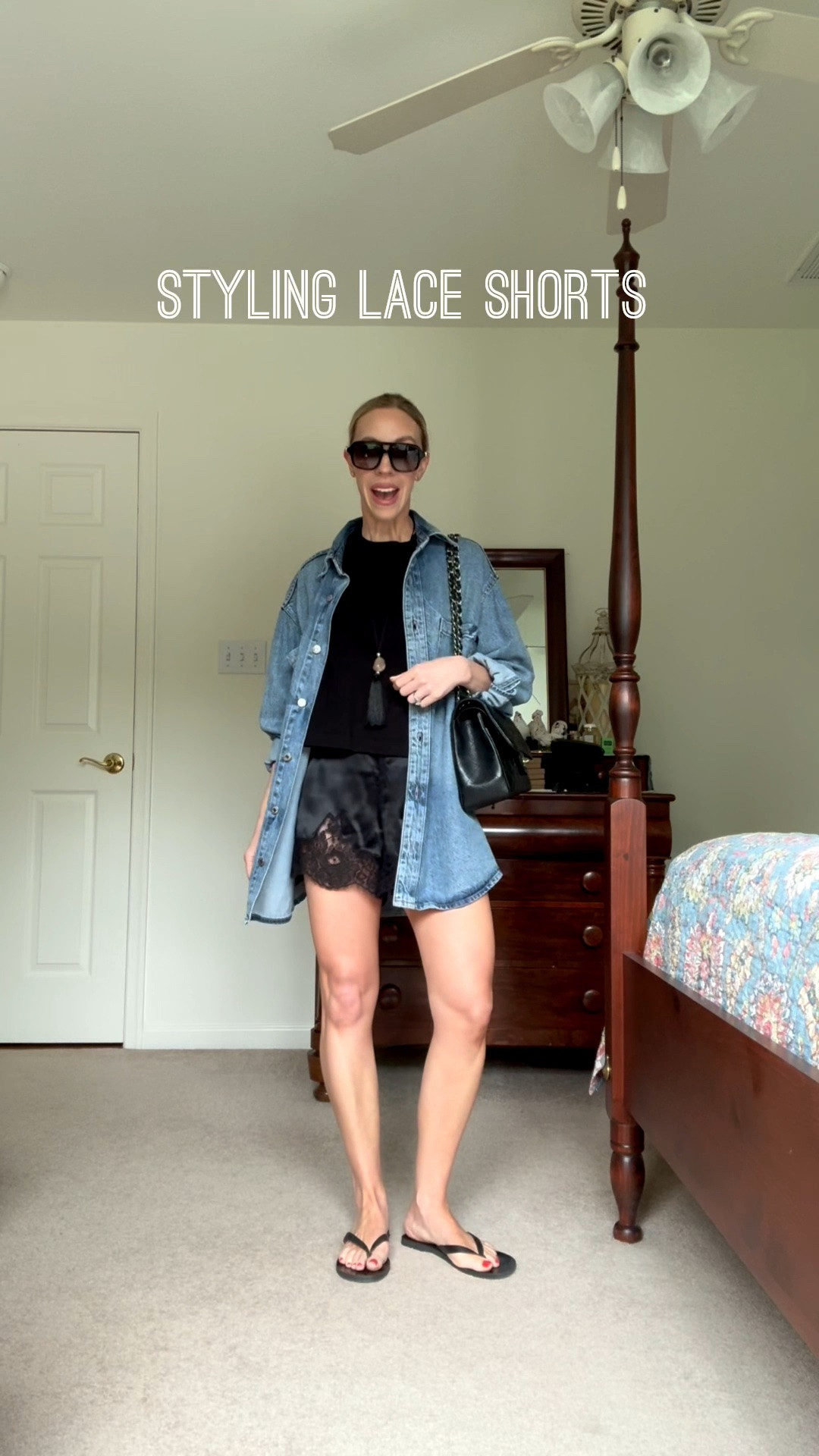 Styling lace shorts with cropped tee, oversized denim shirt, @Madewell pendant necklace and leather thong sandals

#LTKgrwm #LTKSaleAlert #LTKOver40