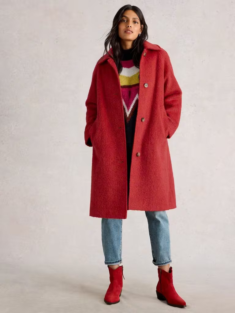 Kelsey Wool Blend Coat in BRIGHT RED | White Stuff UK