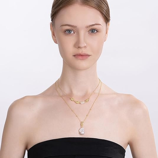 Freshwater Cultured Baroque Pearl Necklaces for Women, Layered Pearl Necklace/Bolo Slipper Lariat... | Amazon (US)
