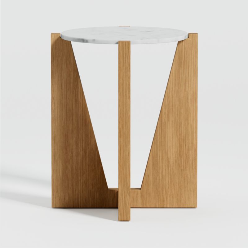Miro White Marble Round End Table with Natural White Oak Wood Base + Reviews | Crate & Barrel | Crate & Barrel