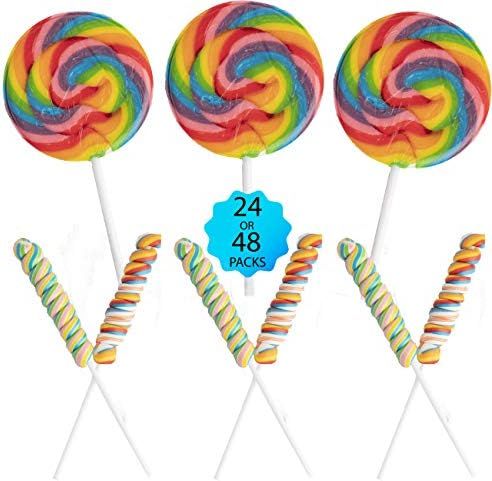 24 Swirl Lollipops Rainbow Variety Pack | 12 Twisty Pops and 12 Large Swirl Suckers 3" Diameter- ... | Amazon (US)