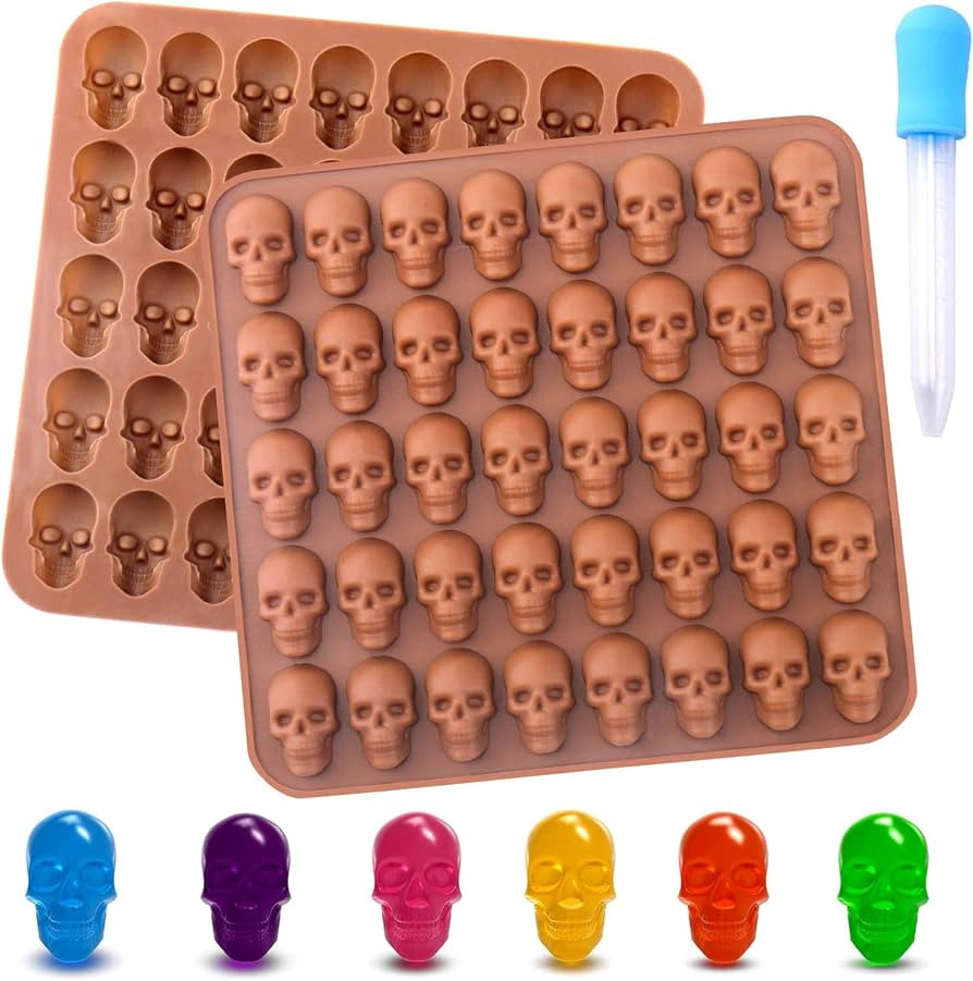 BUSOHA Gummy Skull Candy Molds Silicone, 2 Pack 40 Cavity Non-Stick Skull Silicone Molds with 1 Drop | Amazon (US)