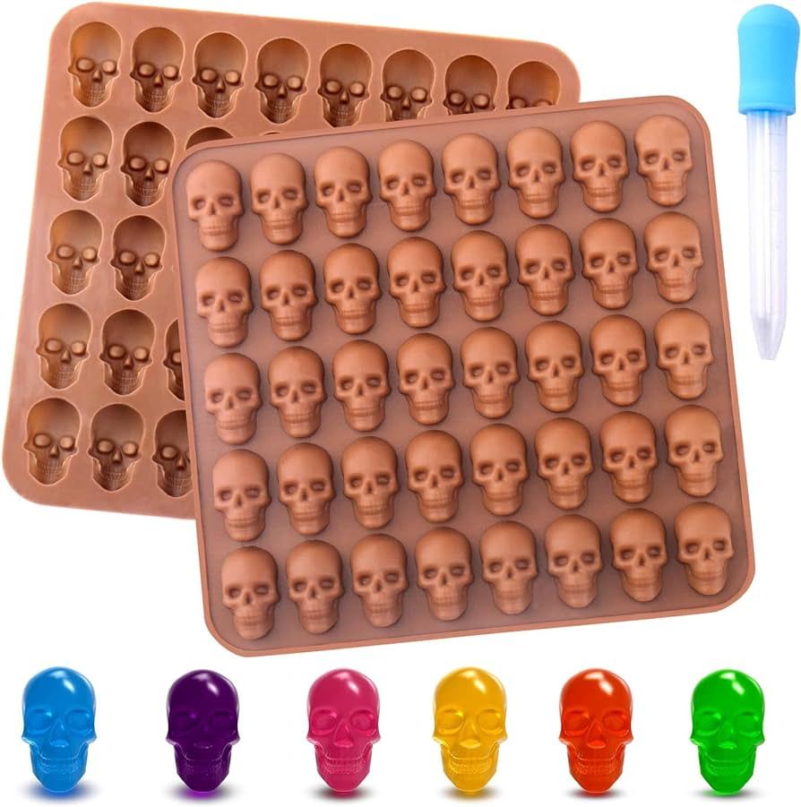 BUSOHA Gummy Skull Candy Molds Silicone, 2 Pack 40 Cavity Non-Stick Skull Silicone Molds with 1 Drop | Amazon (US)