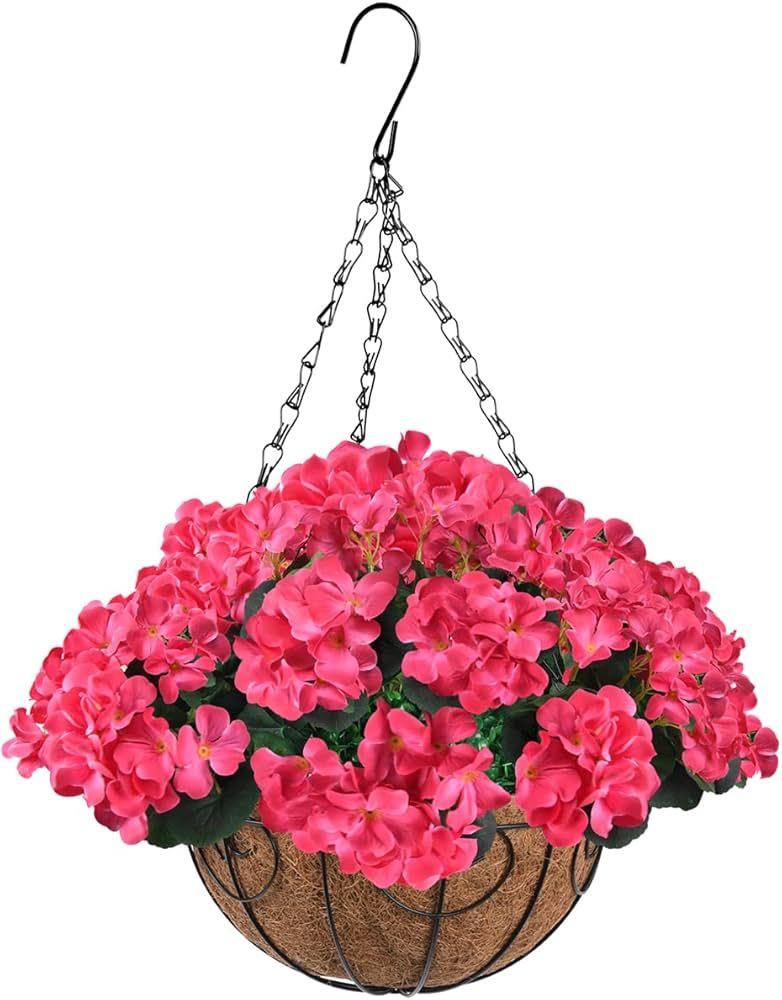 Artificial Flowers Hanging Basket with Begonia Silk Flowers for Outdoor/Indoor, Artificial Gerani... | Amazon (US)