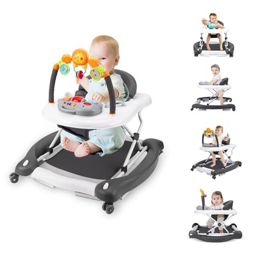 Baby Walker, 5-in-1 Baby Walkers for Boys and Girls 6-12 Months with Bouncer, Removable Footrest, Feeding Tray & Music, Foldable & Adjustable Activity Walker for 6-18 Months Toddler Infant | Amazon (US)
