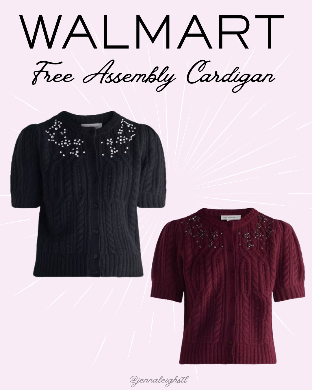 Walmart has the perfect holiday top for all your holiday events this year! ✨ This Free Assembly embellished cable knit cardigan comes in black or merlot and has the perfect amount of sparkle for a festive look without going over the top. 

 #LTKootd #LTKSeasonal #LTKWorkwear