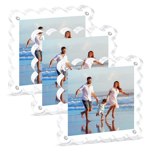 3Pack Clear Magnetic Picture Frames 5×5 Inch - Scalloped Picture Frame with 10+10mm Thick Block, Double-Sided Clear Display | Trendy Home Decor & Modern Gift Idea (3Pack, 5×5) | Amazon (US)