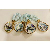 Set Of 2 - Beautiful Hummingbird Oyster Shell Beaded Napkin Ring, Chinoiserie | Etsy (US)