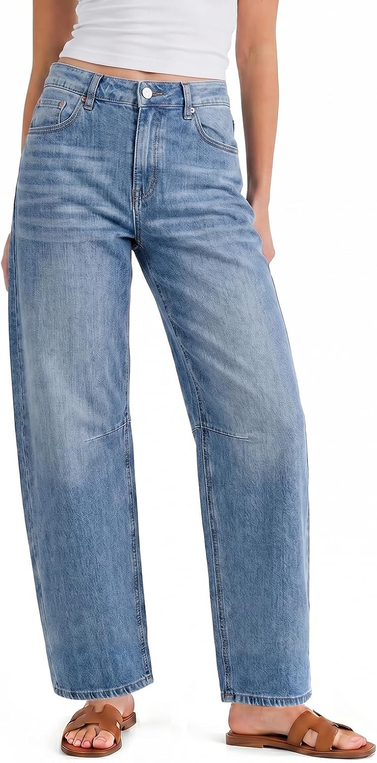 Cicy Bell Women Barrel Cropped Jeans Baggy High Waisted Casual Denim Pants | Amazon (US)