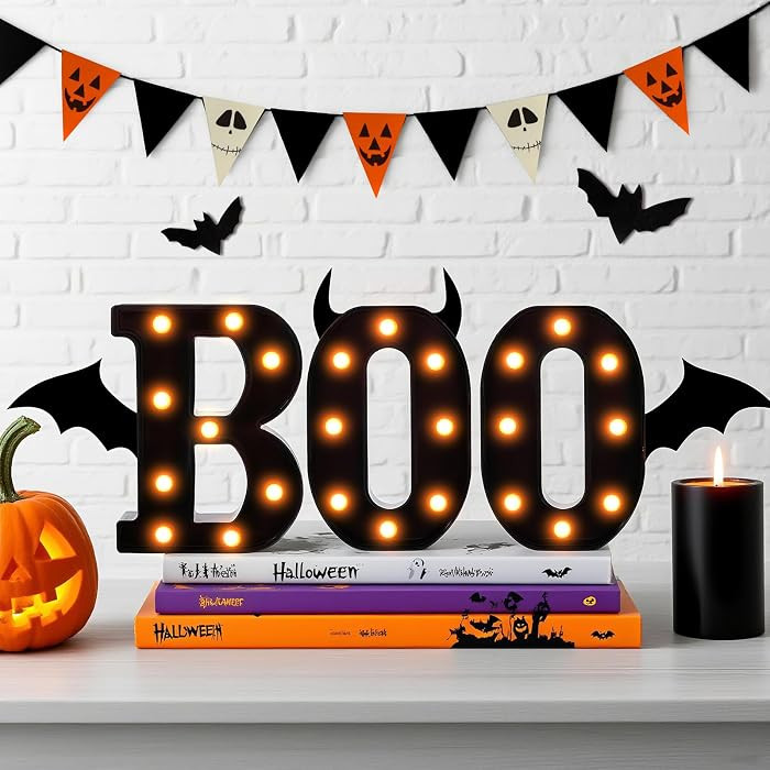 3 Pcs LED Marquee Light Up Letters Black Boo Sign Halloween Decorations Indoor Boo Halloween Ligh... | Amazon (US)