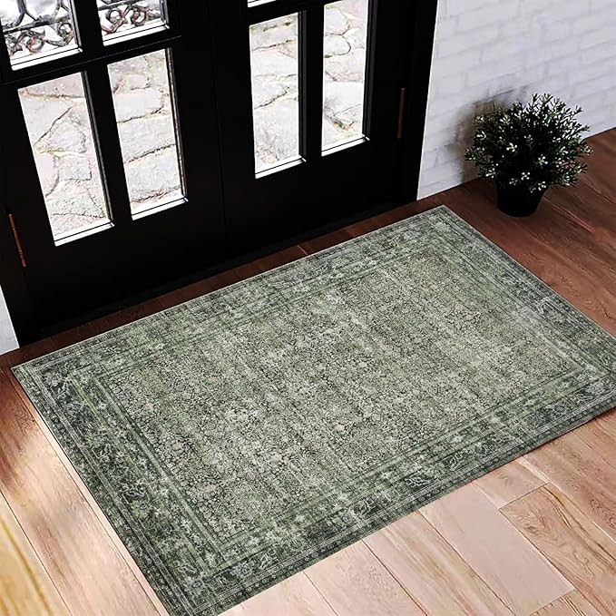 Washable Area Rug 2'x3' Door Mat Vintage Distressed Doormat Indoor Entrance Traditional Thin Rug ... | Amazon (US)