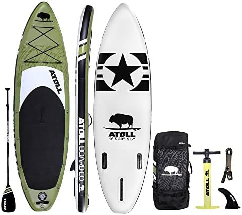 Atoll 11' Foot Inflatable Stand Up Paddle Board (6 Inches Thick, 32 inches Wide) ISUP, Bravo Hand... | Amazon (US)