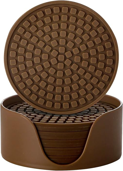 Colinda Silicone Drink Coasters with Holder, Set of 6, Outdoor Cup Mat for Hot or Cold Drinks, Th... | Amazon (US)