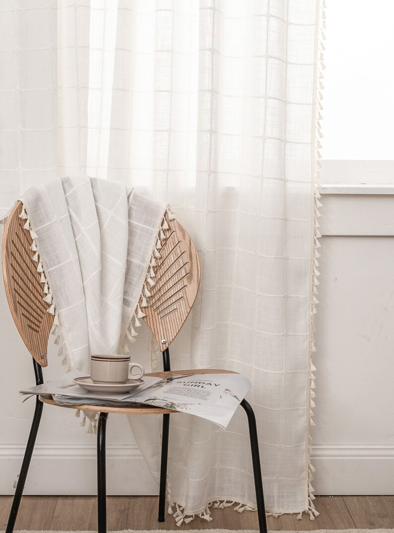 Farmhouse Curtains Boho Style Cotton White Curtain With - Etsy | Etsy (US)