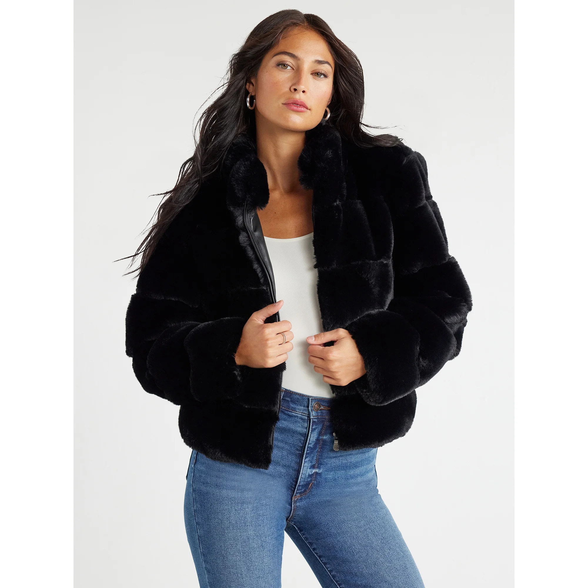 Sofia Jeans Women's Faux Fur Chubby Jacket, Sizes XXS-3XL | Walmart (US)