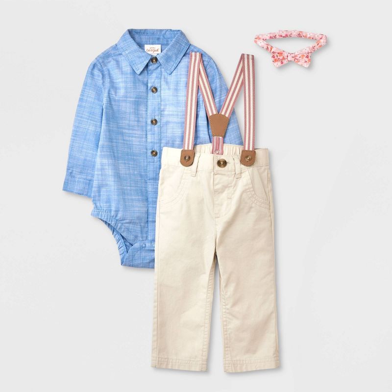 Baby Boys' Chambray Suspender Set - Cat & Jack™ Blue | Target