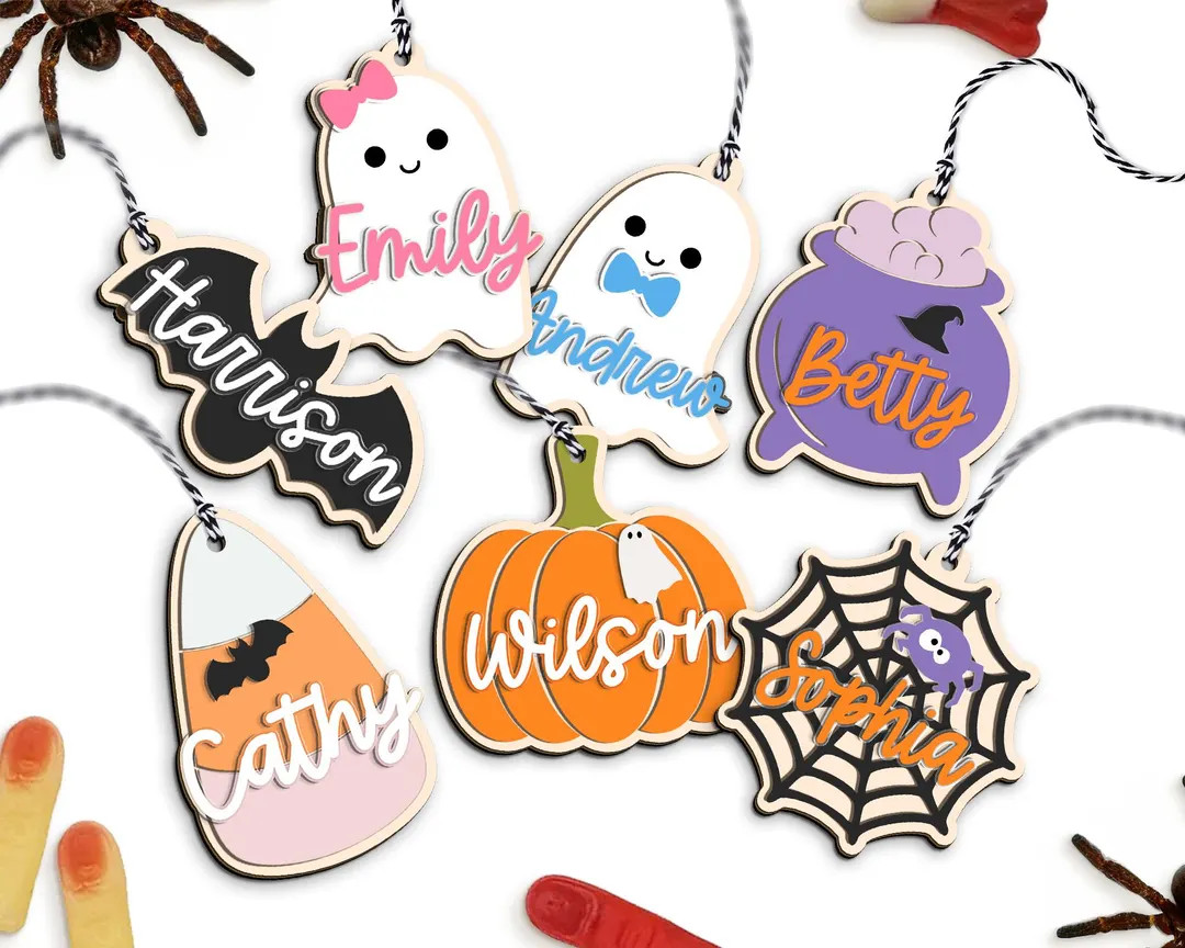 Custom Halloween Name Tag, Personalized Wooden Basket Tag, Halloween Ghost Kids Basket Tag, Trick... | Etsy (US)
