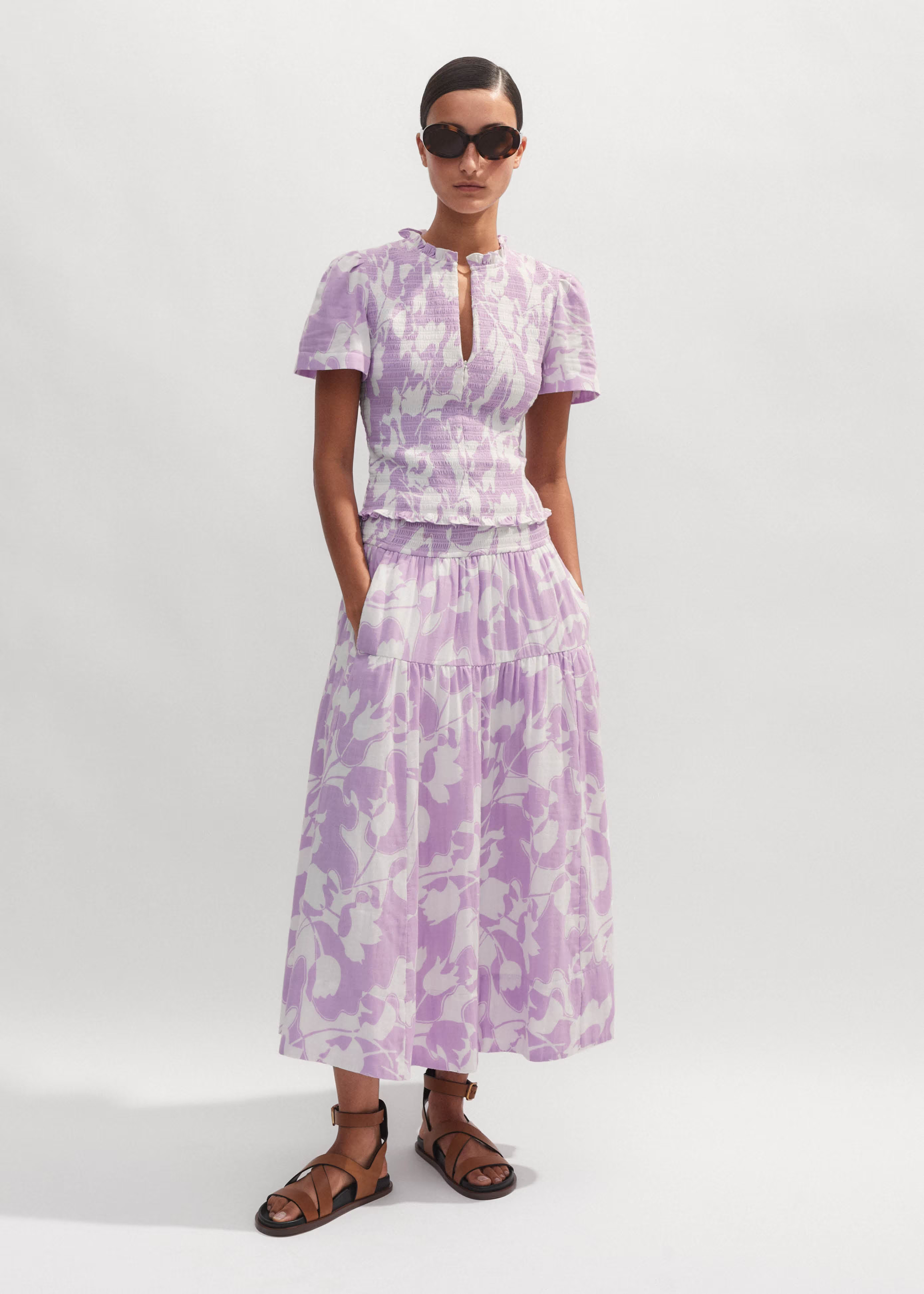 Women's White Cheesecloth Tulip Print Midi Skirt | ME+EM | ME+EM US