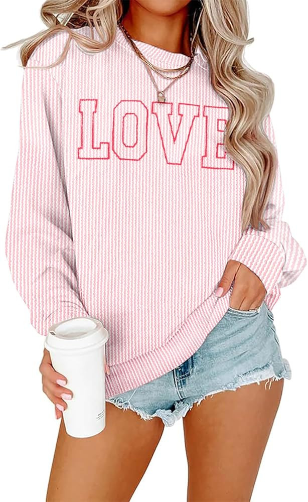 MNLYBABY Valentines Day Sweatshirt Valentine Shirt: Women Cute Love Heart Sweater Lightweight Pul... | Amazon (US)