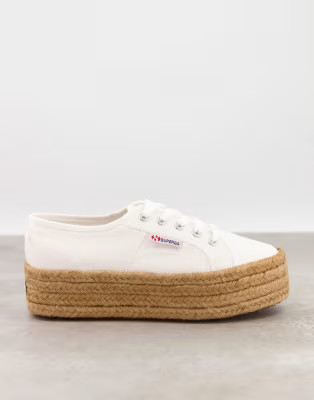 Superga 2790 Cotrope espadrille flatform trainers in white canvas | ASOS | ASOS (Global)
