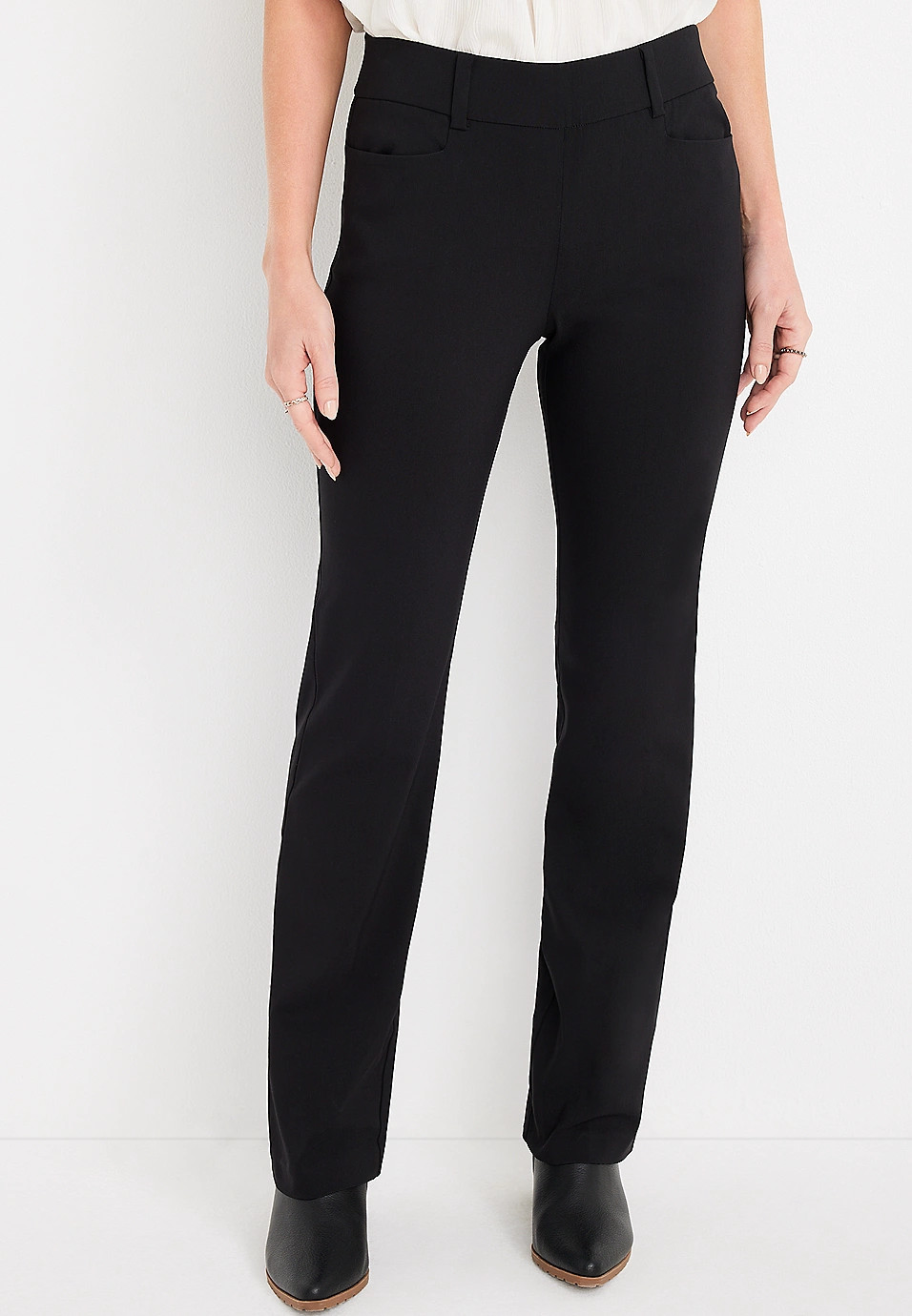 Black Bengaline Mid Rise Bootcut Pant | Maurices