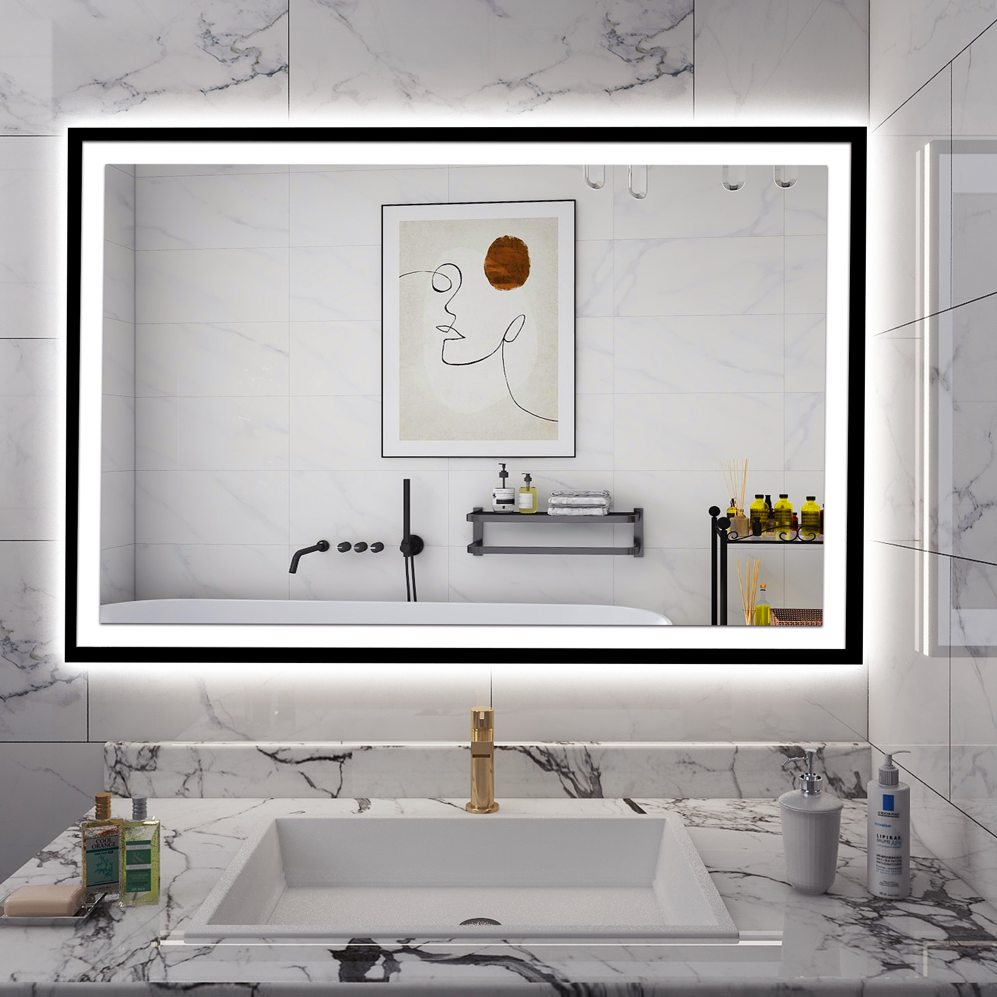 Chery Industrial LED Bathroom Mirror 48''x 32'', 3 Colors Dimmable Vanity Mirror with Lights, Bac... | Walmart (US)