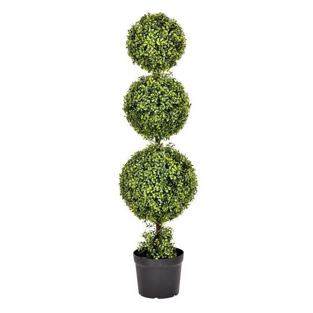 Vickerman 4' Artificial Triple Ball Green Boxwood Topiary Potted in a Black Planters Pot, UV-Resi... | Walmart (US)