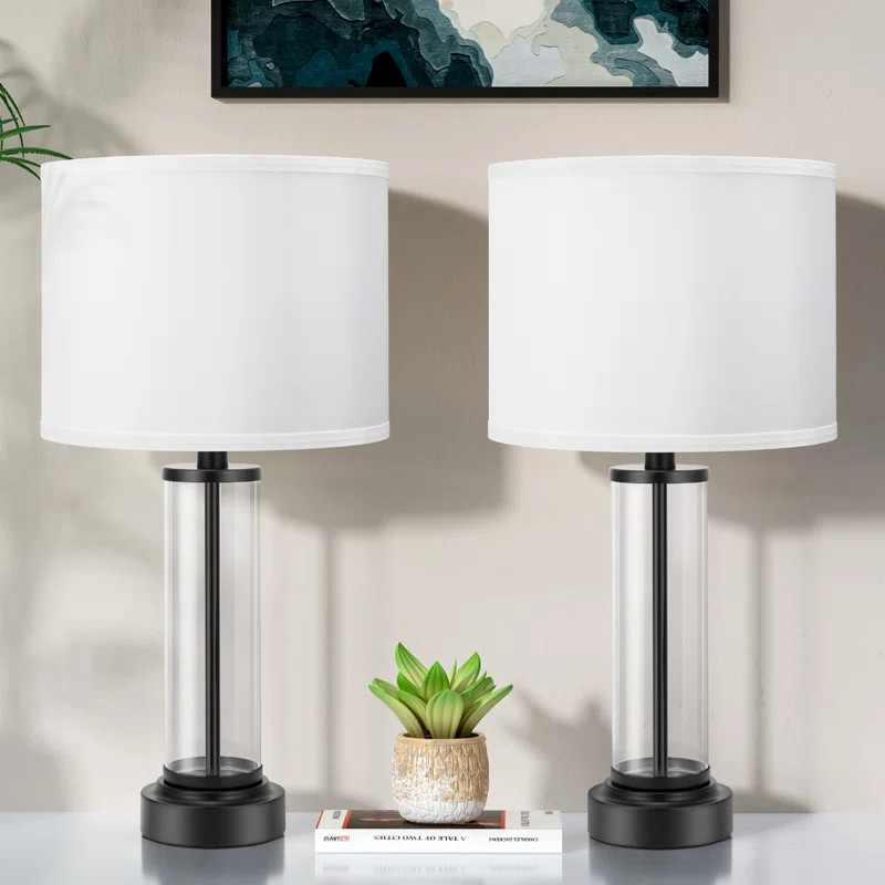 23'' Modern Glass Table Lamp Set with 3-Way Touch Control and USB A&C (Set of 2) | Wayfair North America